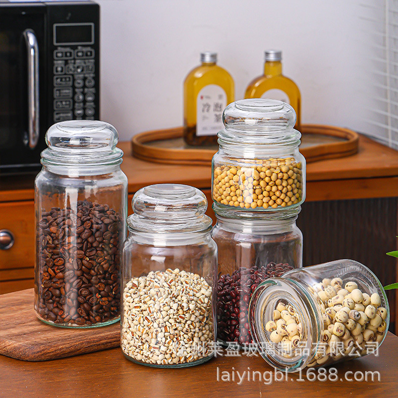Glass Sealed Storage Jar Large Capacity Flat Top Mushroom Lid Dressin Peel Tea Jar High Color Value Transparent Grain Storage Jar