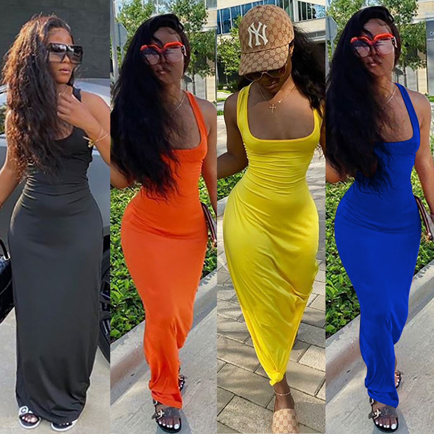 C3643 spot transfronterizo moda femenina europea y americana color sólido vestido sexy falda de trapeador falda larga con cordones AliExpress