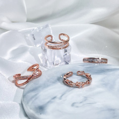 High-end Sweet Cool Multi-Row Diamond Setting Personality Opening Ring for Women, Unique Light Luxury, Versatile, Whitening, Fashionable, Index Finger Ring, Trendy