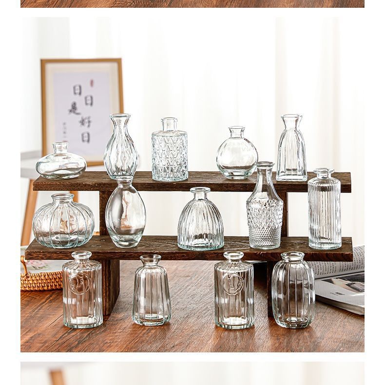 French Vintage Embossed Small Vase Interior Decoration Aromatherapy Living Room Vase Ins Style Transparent Glass Vase High