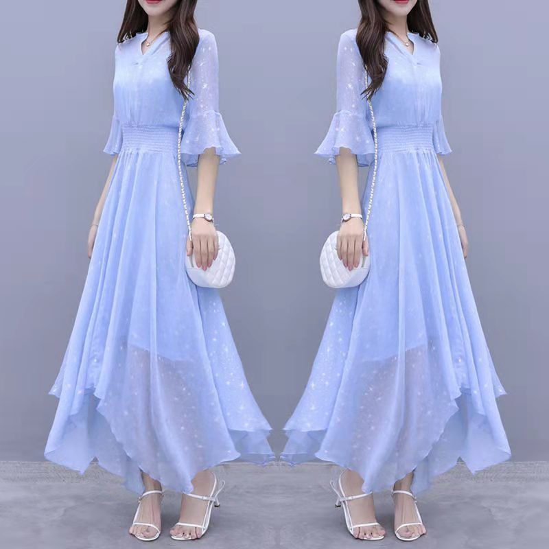 (Mới) Mã K2285 Giá 620K: Váy Đầm Liền Thân Dáng Dài Nữ Futyor Dài Quá Gối Hàng Mùa Hè Họa Tiết Hoa Thời Trang Nữ Chất Liệu Vải Voan G02 Sản Phẩm Mới, (Miễn Phí Vận Chuyển Toàn Quốc).
