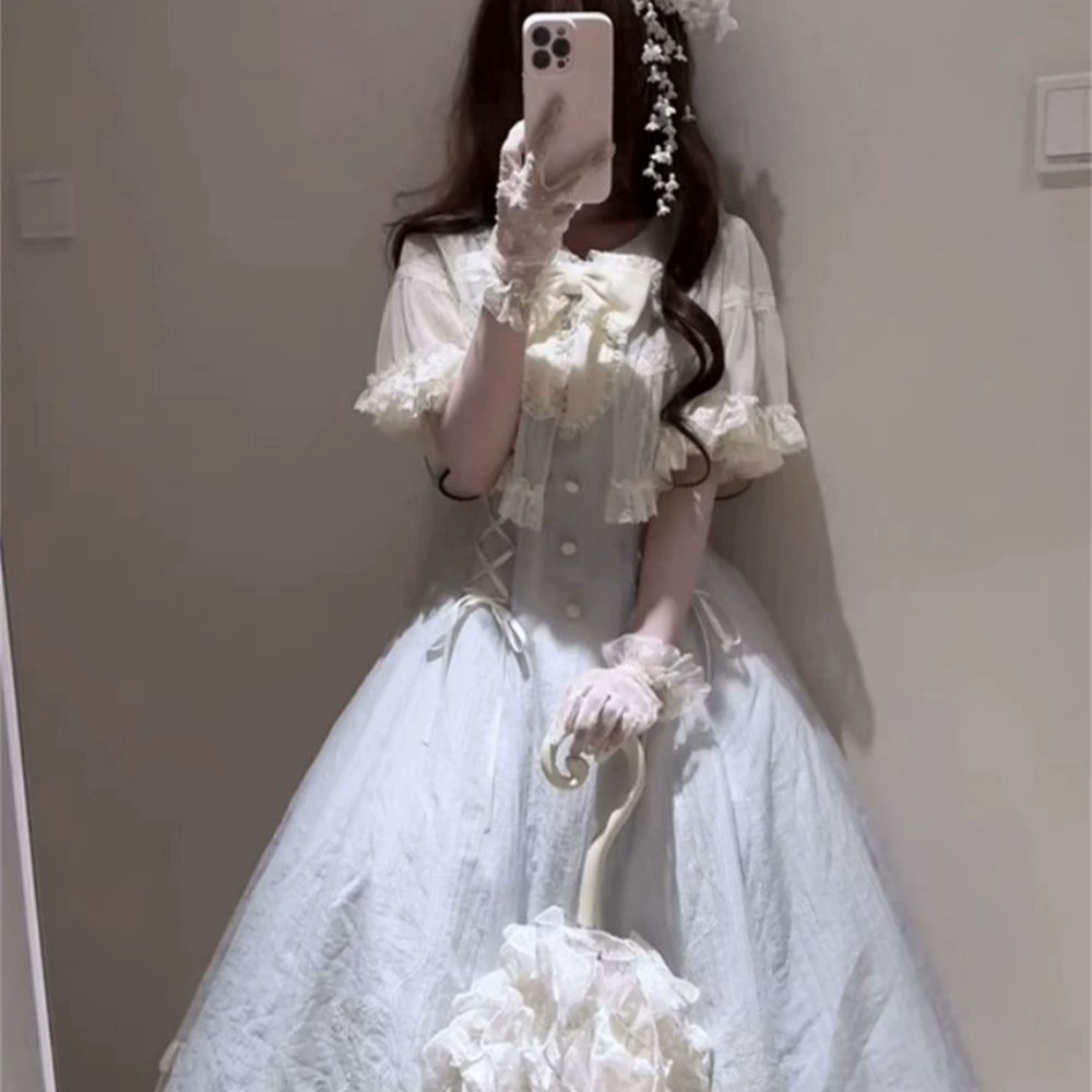 Милое платье Лолиты с бантом для девочек, летнее новое длинное платье принцессы с уменьшенной талией для женщин