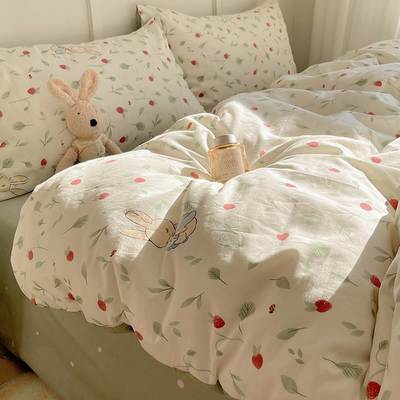 2024 Cotton Bed Four-piece Set 100 Cotton Summer Cute Cartoon Quilt Cover Bed Sheet Student Dormitory Three-piece Set 4