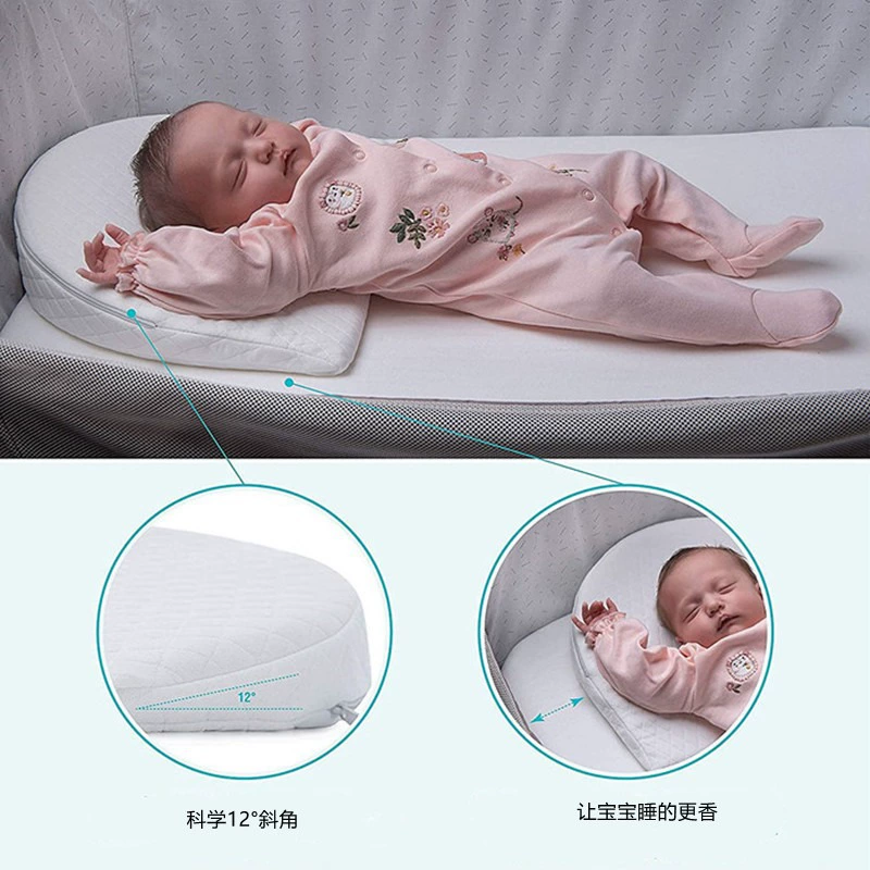 Подушка для детской колыбели с защитой от плевков, молочный Противоскользящий нижний воздушный слой, чистый хлопок, треугольная Подушка, наклонная 12 °, полукруглая подушка