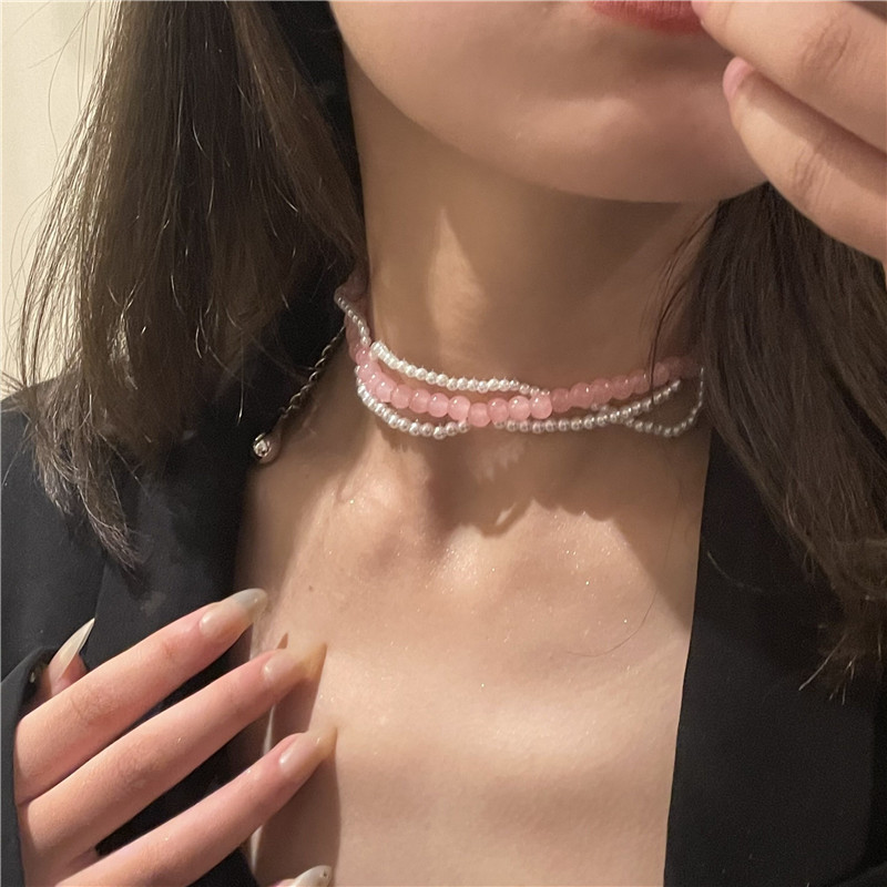 Perlas Redondas De Color Rosa, Cadena De Clavícula De Doble Capa, Collar Con Colgante De Gota De Viento Ins display picture 3