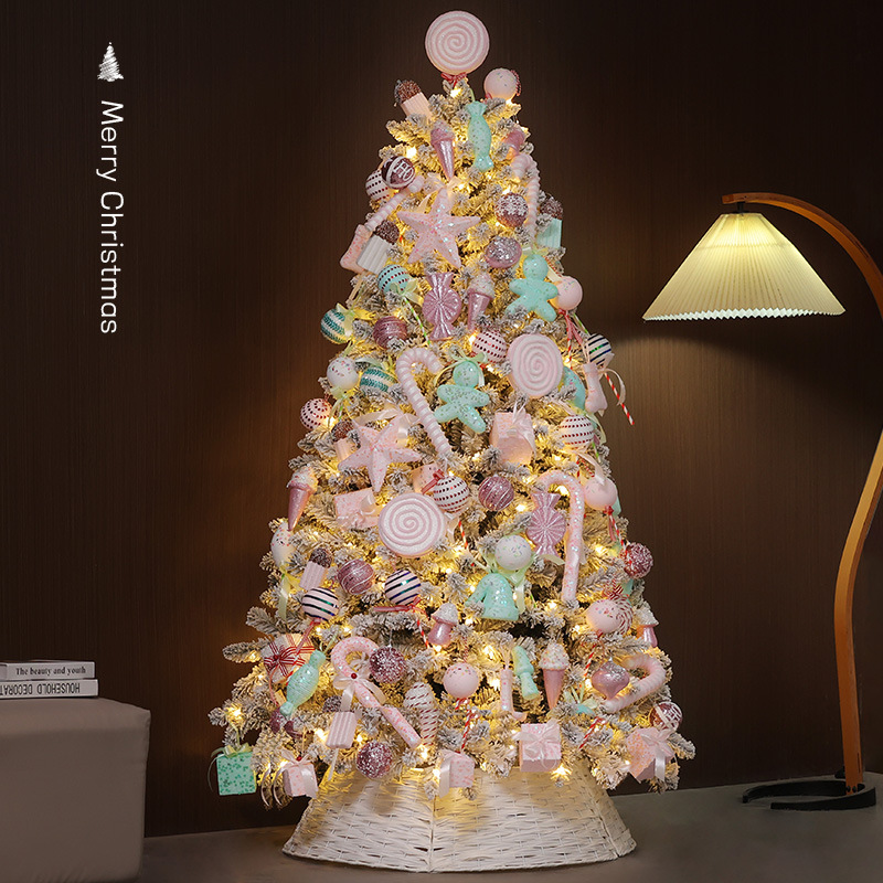 Árbol de Navidad Decoración de Navidad Macaron Flocado Árbol de Navidad Paquete de árbol de Navidad grande Decoración luminosa Vestir