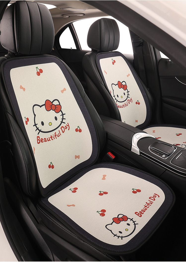 Car Seat Cushion Linen All-Season Breathable Kt Cat Seat Cushion New Half-Cover Seat Cover Cute Cartoon Single Seat Cover