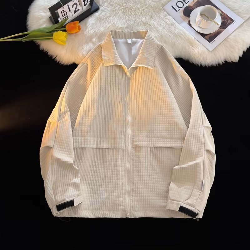 2024 Youth Double Zipper Velcro Jacket Men's Hong Kong Style Trendy Brand Couple Design Loose Casual Jacket 2024 Youth Double Zipper Velcro Jacket Men's Hong Kong Style Trendy Brand Couple Design Loose Casual Jacket