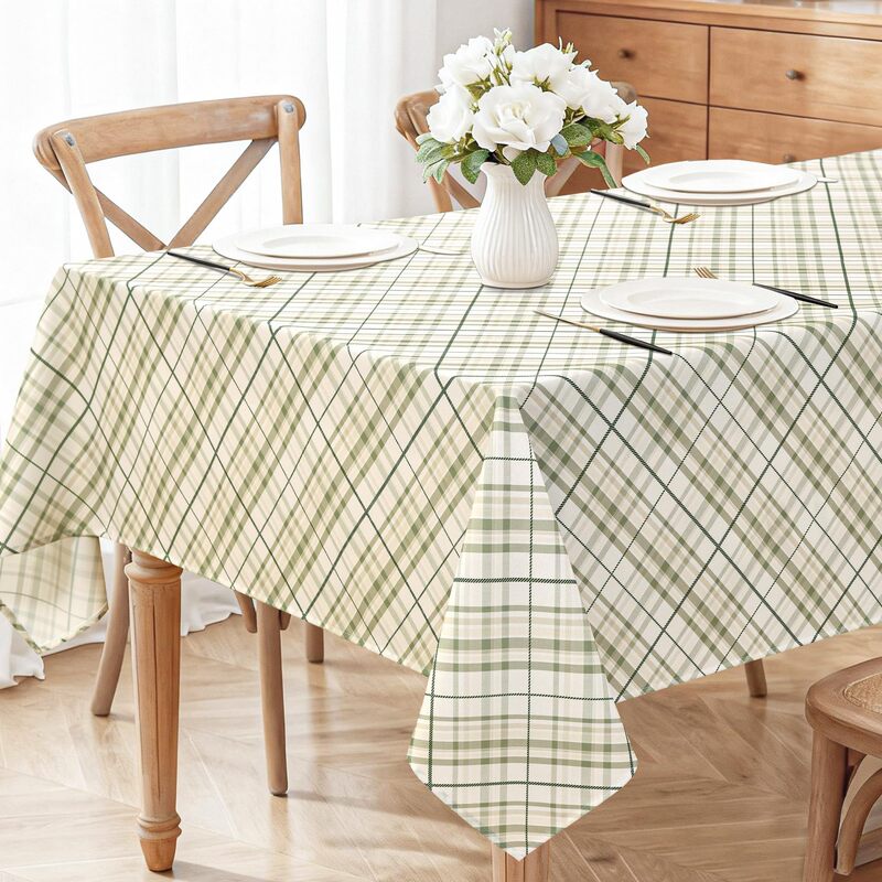 Cross-Border Sage Green and White Plaid Pattern Waterproof Tablecloth Digital Printing Creative Gift Removable and Washable Direct Sales from the Manufacturer Cross-Border Sage Green and White Plaid Pattern Waterproof Tablecloth Digital Printing Creative Gift Removable and Washable Direct Sales from the Manufacturer