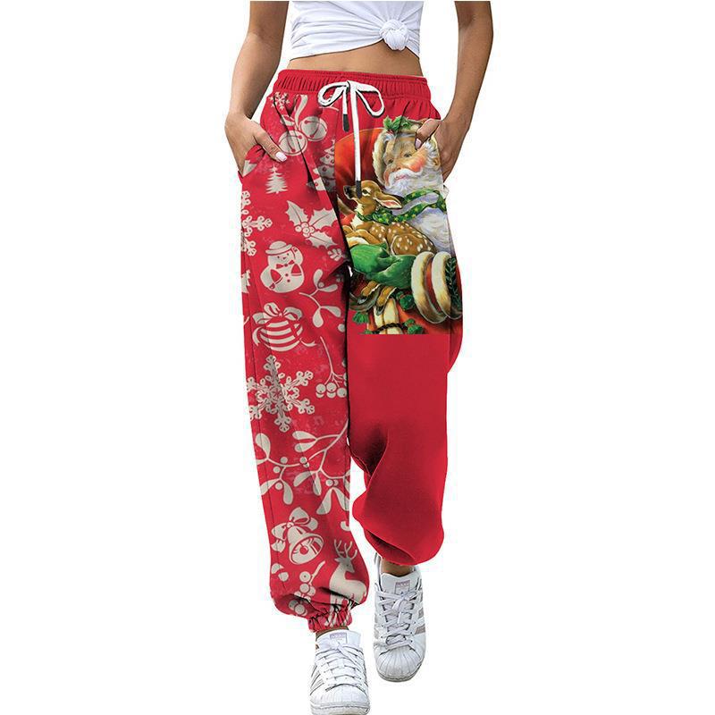 Pantalons décontractés pour femmes imprimés sur le thème de noël, leggings amples à cordon de serrage, pour l'automne droit, nouvelle collection_voghion.com