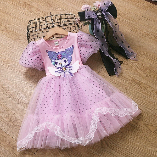 Fuchsia small princess costume, hair accessory, with short sleeve