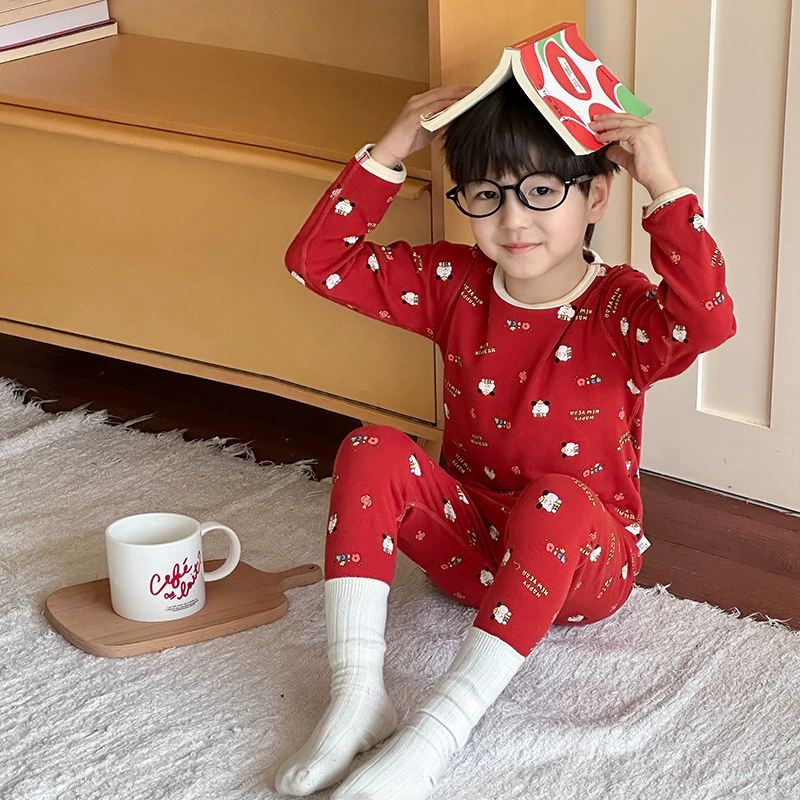Детские пижамы Aimo Beibei из чистого хлопка 2025 года, класс А, удобная бесшовная шерстяная эластичная домашняя одежда для мальчиков и девочек.