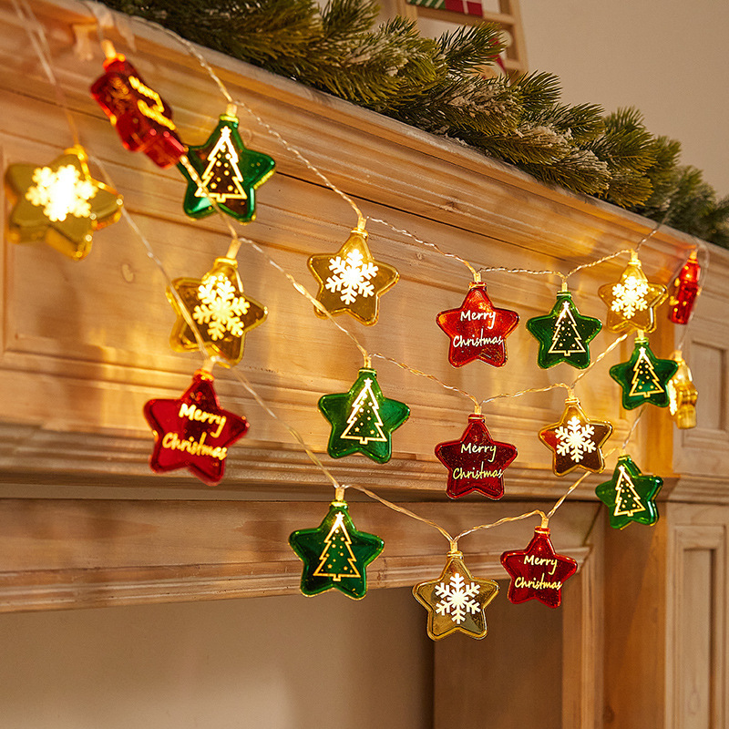 Un árbol de Navidad decoraciones de Navidad estrellas coloridas bola de vestir props colgantes colgantes string de lámparas