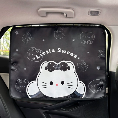 Car curtains – Curtain - embedded-bow-cat-curtain-square-black