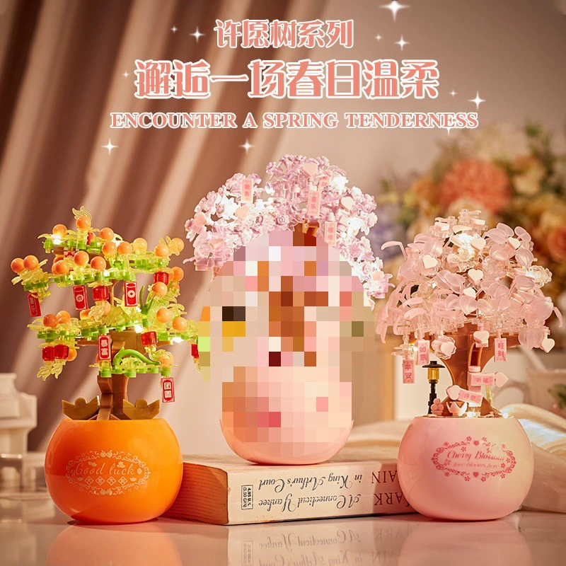 Constructor, brainteaser, handle for mother's day, DIY, bouquet, cherry tree, Birthday gift