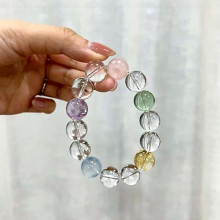 天然多宝水晶手链海蓝宝多巴胺彩色水晶串珠清透白水晶紫水晶手串