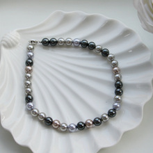 2024秋冬混色施家水晶珍珠项链女925纯银正圆元宝扣毛衣链锁骨链