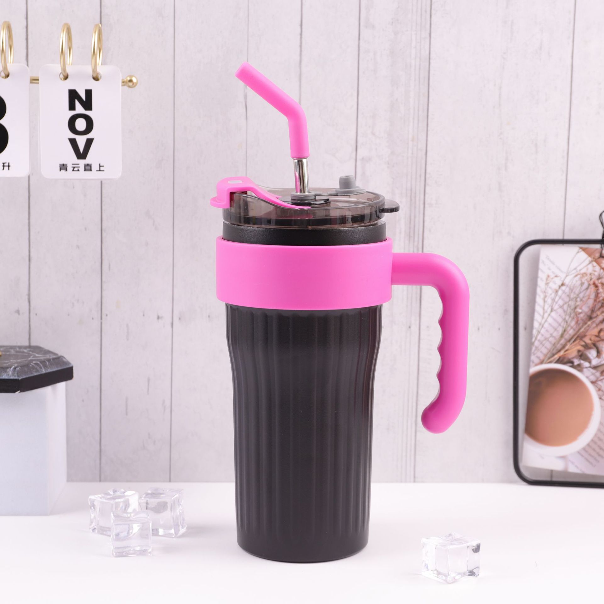 Red dopamina 316 taza de acero inoxidable mango taza portátil de oficina de gran capacidad de doble bebida acompañante taza de paja