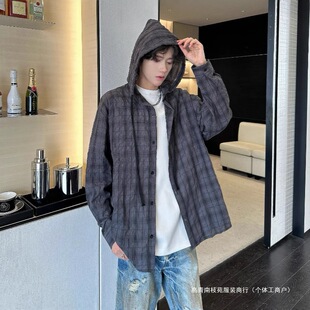 Outdoor Lightweight Sun Protection Plaid Hooded Shirt Jacket for Men and Women 2025 Summer New Loose Couple Long-Sleeved Shirt