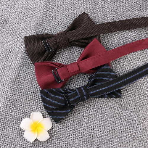 Formal bow tie striped solid color groom wedding men's bow Korean style British double layer flat head pattern wholesale