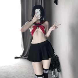 笔下留情情趣内衣漏乳学生装女士夏季百褶裙短裙诱惑主播表演套装