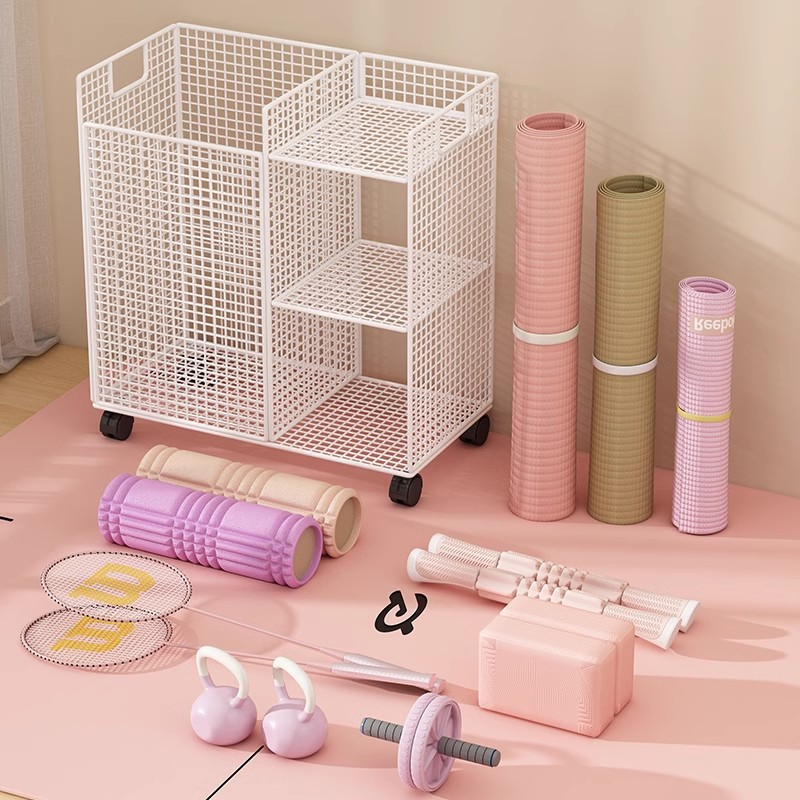 Yoga Mat Storage Basket Fitness Equipment Movable Sports Equipment Storage Rack Storage Rack Badminton Wheel Household