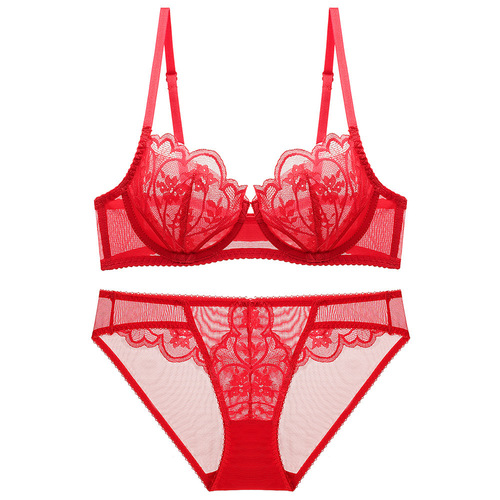 Sexy Lace Underwear for Europe and America, Ultra-thin Breathable Big Cup Small Size Plus Size Underwear Anti-Sagging Push-up Bra Set 