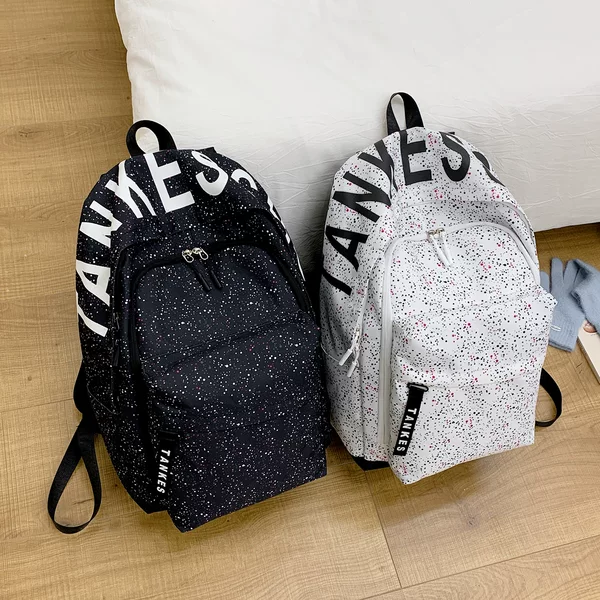 Cross-border foreign trade letter-printed polka dot backpack, large-capacity student schoolbag, solid color simple backpack for both men and women