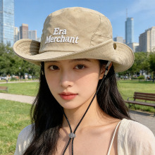 夏季刺绣字母渔夫帽男女户外防晒遮阳可折叠骑车防风百搭登山帽子