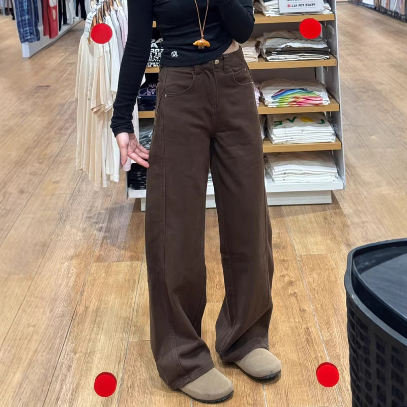 Melard Brown Wide-Leg Spring/Summer Jeans for Women 2026 Winter New Slim-Fit Narrow Version Flattering Curve-Cut Pants for Petite Figures