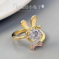 蝴蝶结小兔子戒指女小众轻奢可爱动物设计高级感时尚精致黄铜电镀