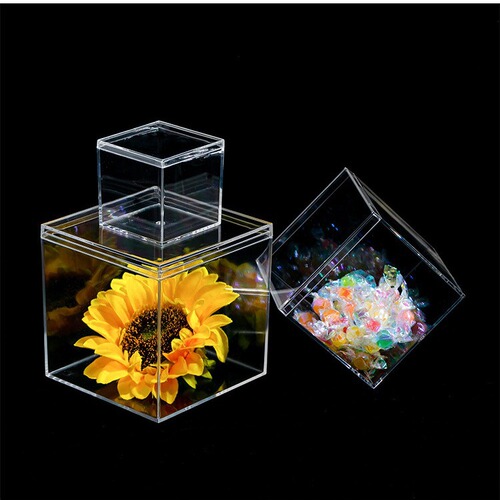 Square box, transparent PS plastic packaging box, hand-made acrylic display box with cover, dustproof storage box, wedding candy box