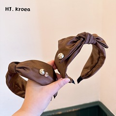 Korean Dongdaemun Hair Accessories! Autumn/Winter Mauve Coffee French Retro Chanel Style Bow Headband Hair Clip for Women