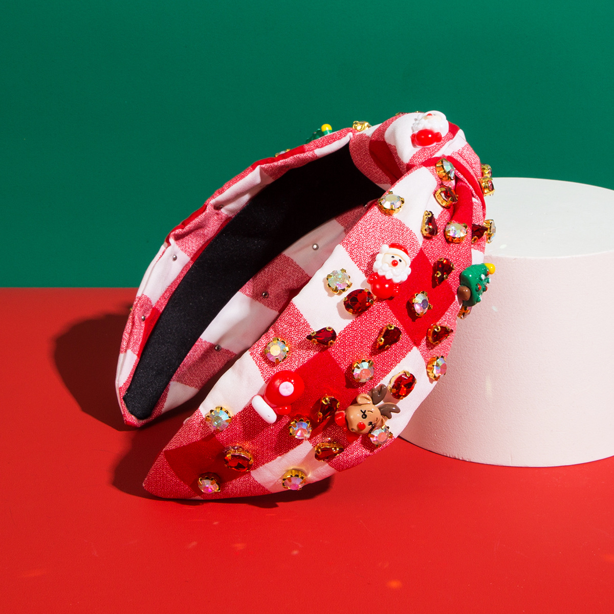 Karácsonyi fejpánt kockás mintával és csomóval nőknek_voghion.com