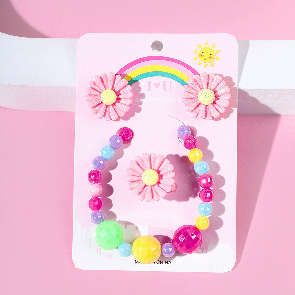 Cartoon Style Flower Plastic Beaded Rings Bracelets Earrings display picture 1