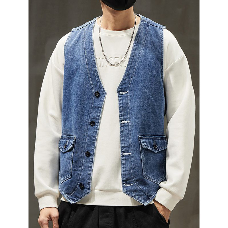 Minger | American High Street Fashion Brand Denim Jacket Men's Spring and Autumn New Loose Casual Classic All-match Vest Men's