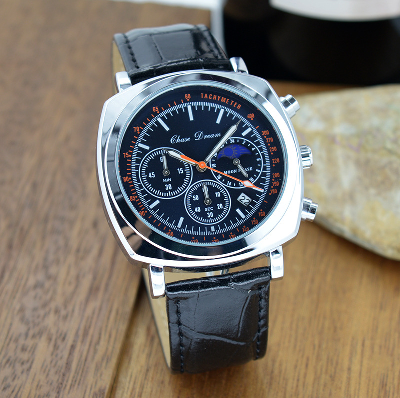 2023 neue heiße verkaufende Uhr Sonne, Mond, Sterne, Mondphasenuhr Herrenmode Gürtel Quarzuhr Business Fashion Herrenuhr_voghion.com