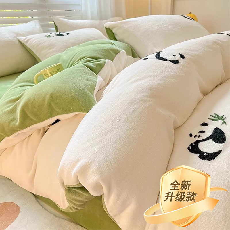 Invierno engrosado toallas bordadas de leche cama de cuatro piezas conjuntos de doble cara coral edredón cubierta dormitorio de cama de estudiantes