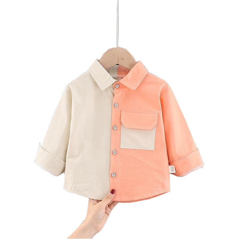Camisa de los muchachos color a juego otoño nueva costura camisa de los niños bebé camisa a cuadros bebé estilo occidental manga larga ropa de moda