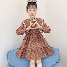 女童长袖连衣裙秋装2025新款儿童娃娃领公主裙韩版女孩碎花棉布裙