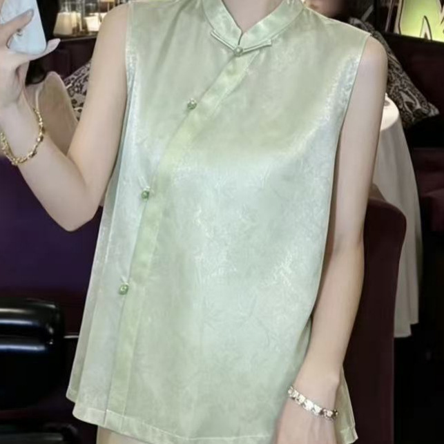 Shenzhen Nanyou 2026 Summer Fashion Niche Design Silk Organza Stand Collar Sleeveless Blouse Shirt Top Shenzhen Nanyou 2026 Summer Fashion Niche Design Silk Organza Stand Collar Sleeveless Blouse Shirt Top