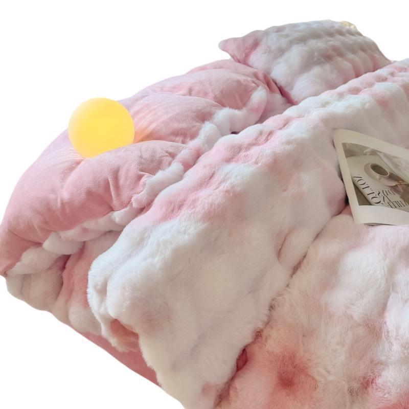 Brushed Rabbit Plush Four-piece Bed Sheet Set Luxury Style_voghion.com