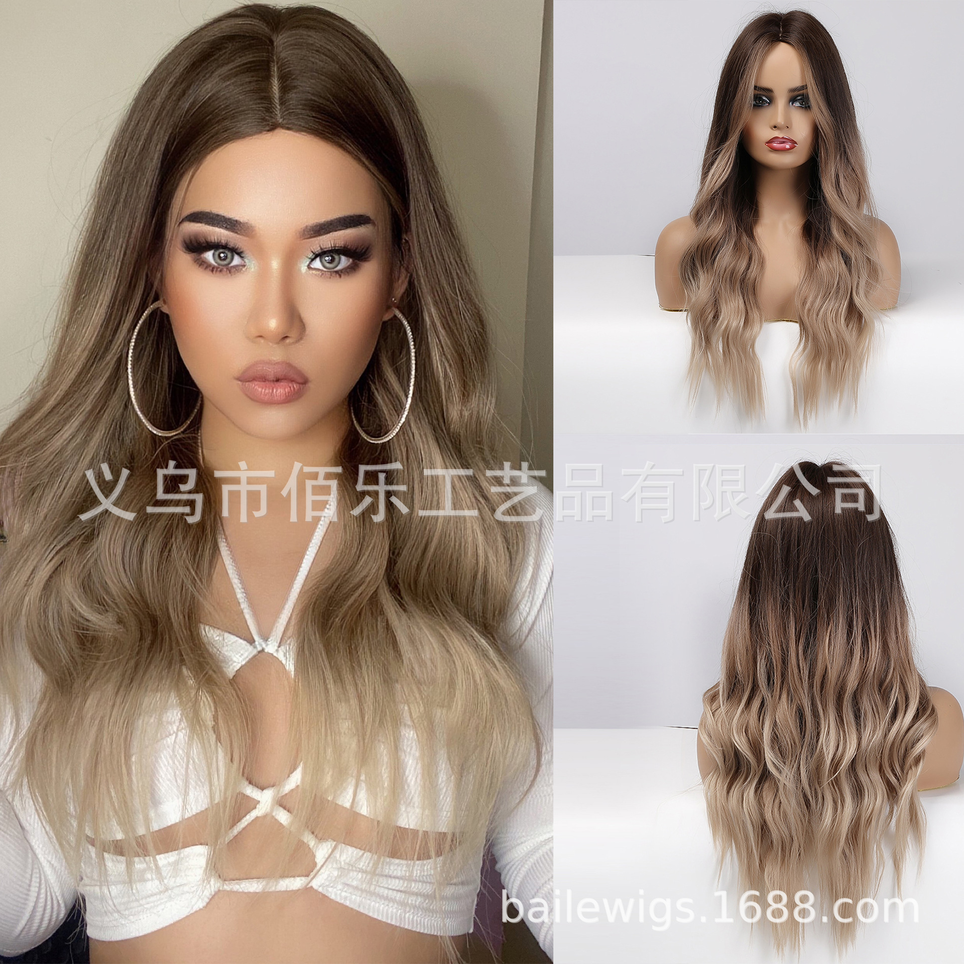 Perucas europeas y americanas negras marrones, cabello rizado largo, capas de cabeza completas, venta transfronteriza, pelucas sintéticas en stock al por mayor