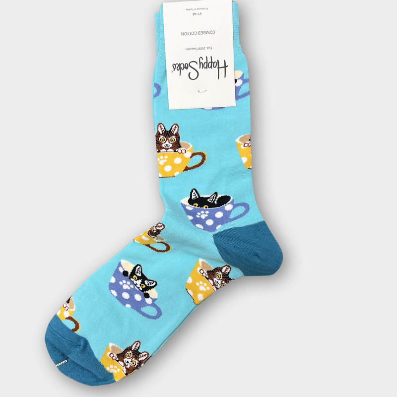 ハッピーソックス メンズソックス ミドル丈 コーマ綿 吸汗消臭 通気性 スウェーデン製 おしゃれ カラフル 薄手