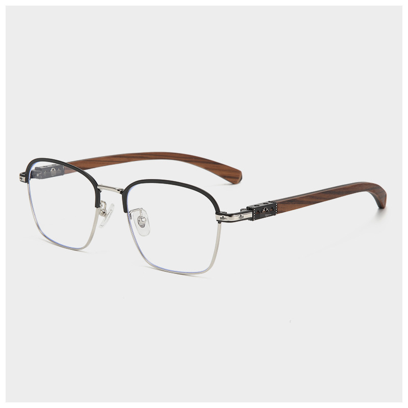 Crowe's Personalized Sandalwood Legs and Metal Myopia Glasses Frame Retro Men's and Women's Plain Glasses Frame Trendy 0035