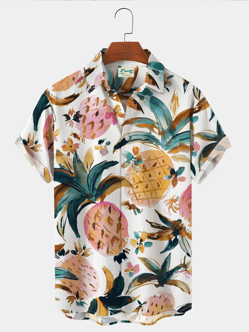 Estación independiente transfronteriza verano nueva camisa impresa digital para hombres tendencia de moda top hawaiano de solapa de manga corta