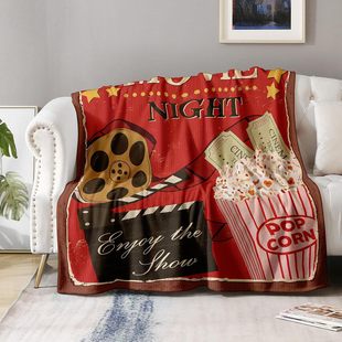 Movie Themed Blanket Gift - Vintage Cinema Popcorn Movie Scroll Modern Retro Decor Soft Throw