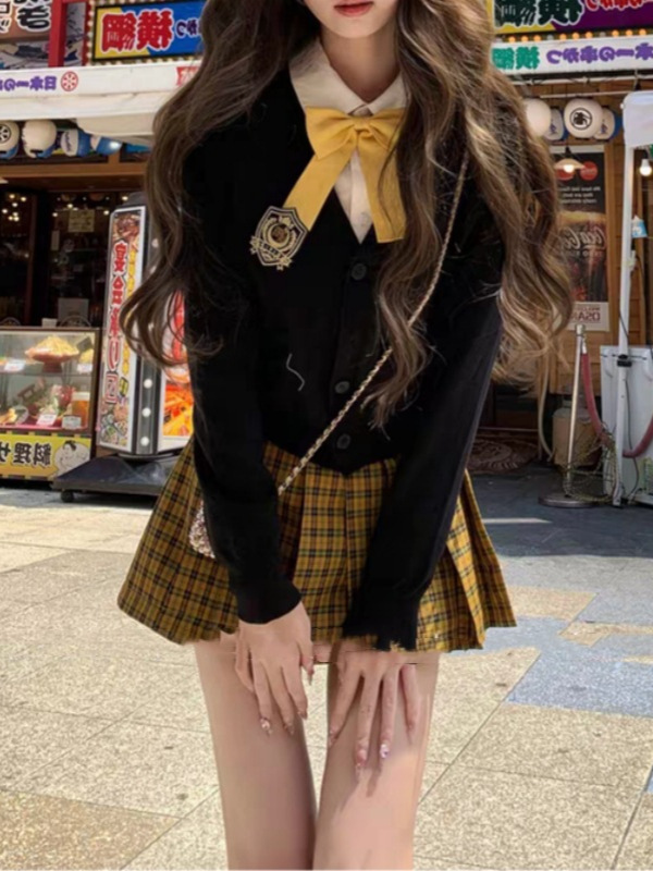 【东京女大】日式JK学院风开衫+衬衫+半裙制服套装|undefined