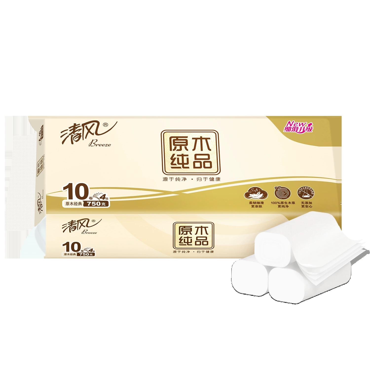 Рулон чистой туалетной бумаги Qingfeng, 4 слоя, 750 г * 10 рулонов, бытовая коммерческая рулонная бумага без сердечника B02B7MCN6