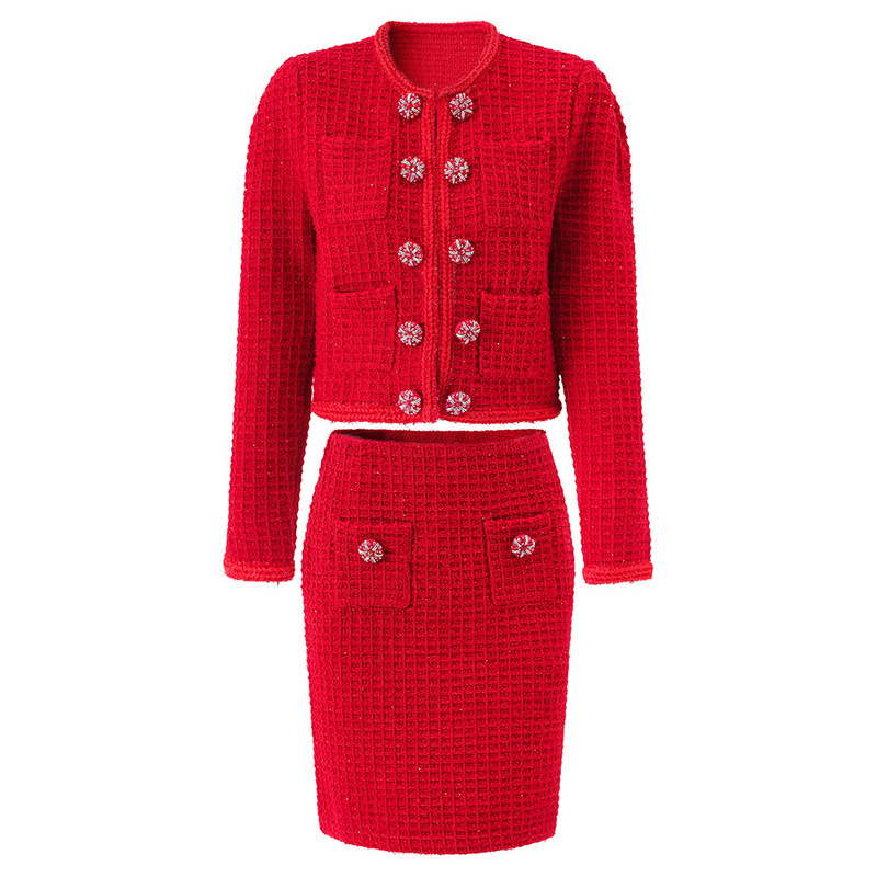 Winter New Style Celebrity Daquin Fashion Knitted suit Crewneck Short Jacket Skirt Two-Piece Spring Festival Gown